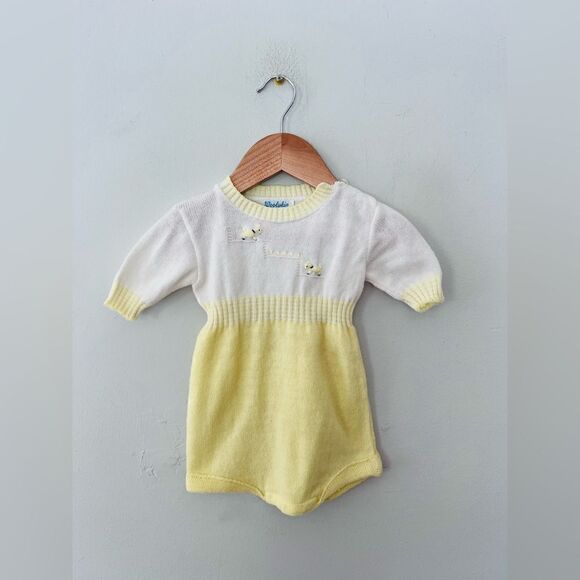 Vintage baby sweater onesie | embroidered ducks - Picture 1 of 6